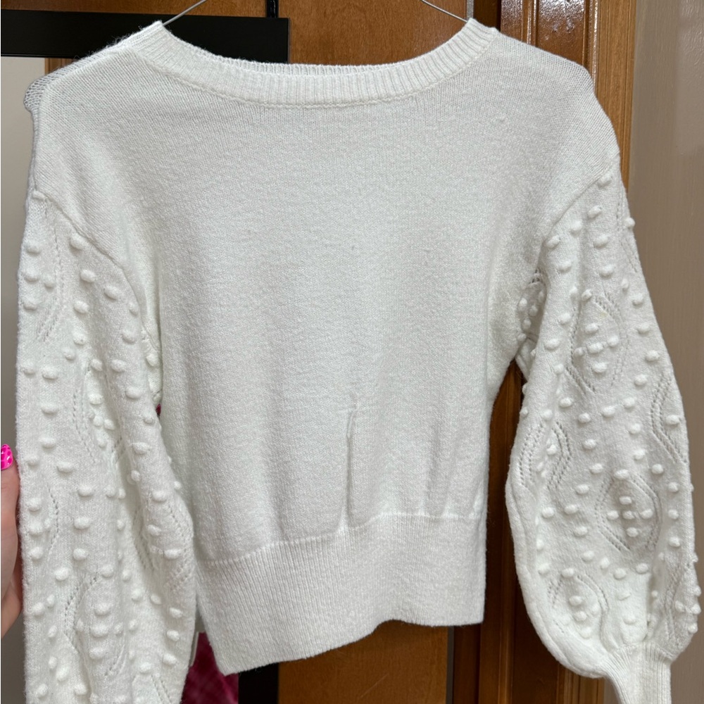 Flying Tomato White Textured Sleeve Sweater
